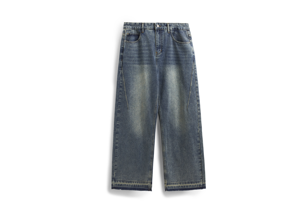 High Street Frayed Hem Washed Wide-Leg Jeans