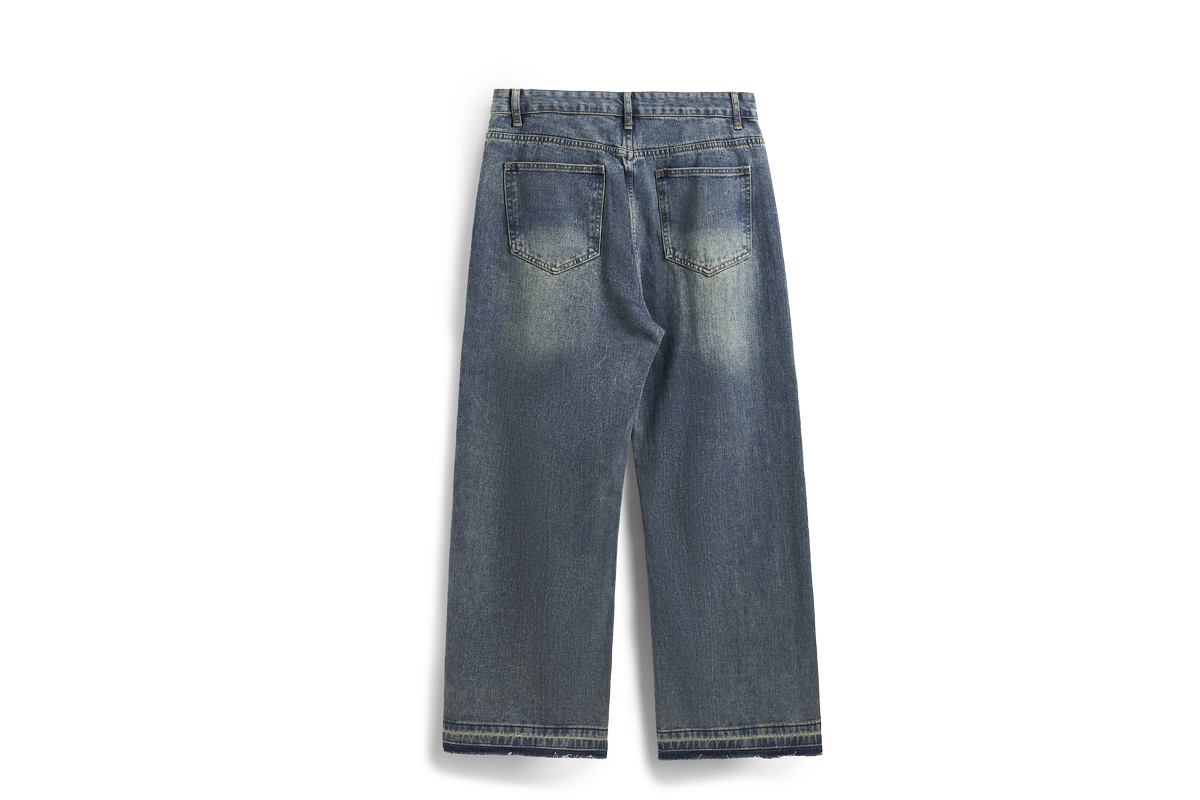 High Street Frayed Hem Washed Wide-Leg Jeans