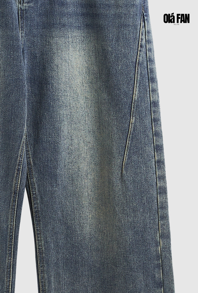 High Street Frayed Hem Washed Wide-Leg Jeans