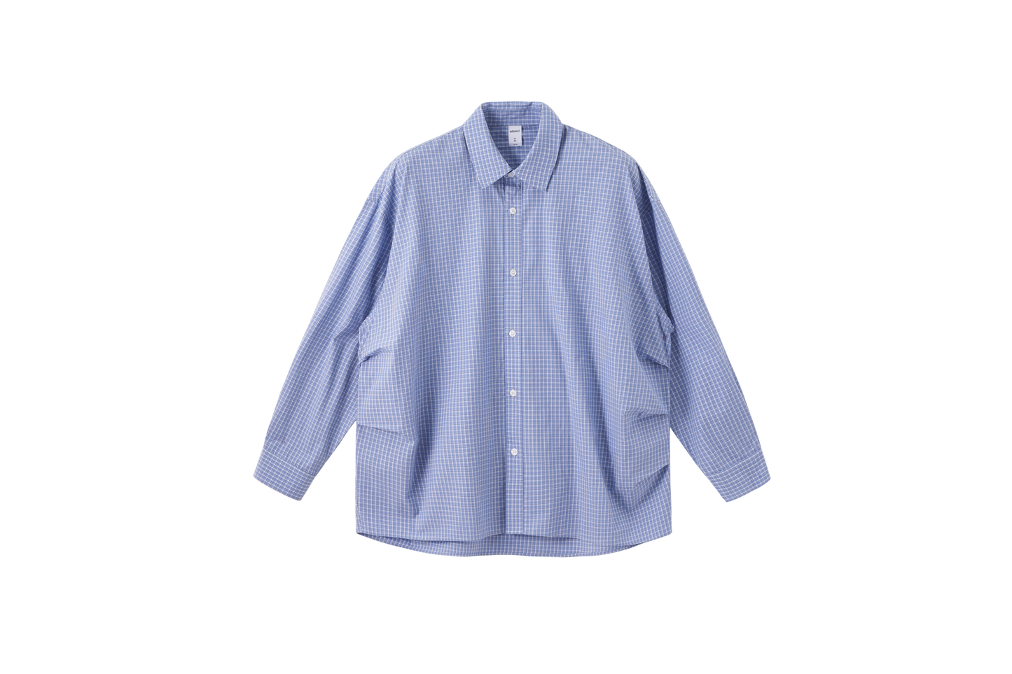 Blue Pleated Gingham Cotton Oversized Shirt sku Slate Blue