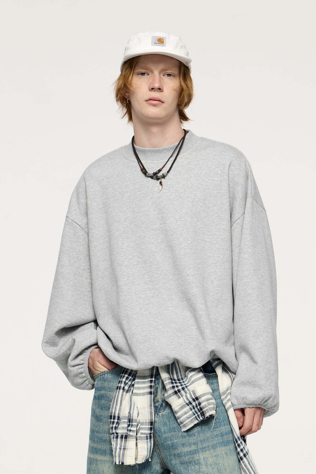 OLA FAN Fleece-Lined Oversized Crewneck Sweatshirt