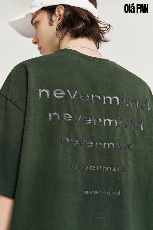 OLA FAN Gradient Washed Vintage Print Green T-shirt