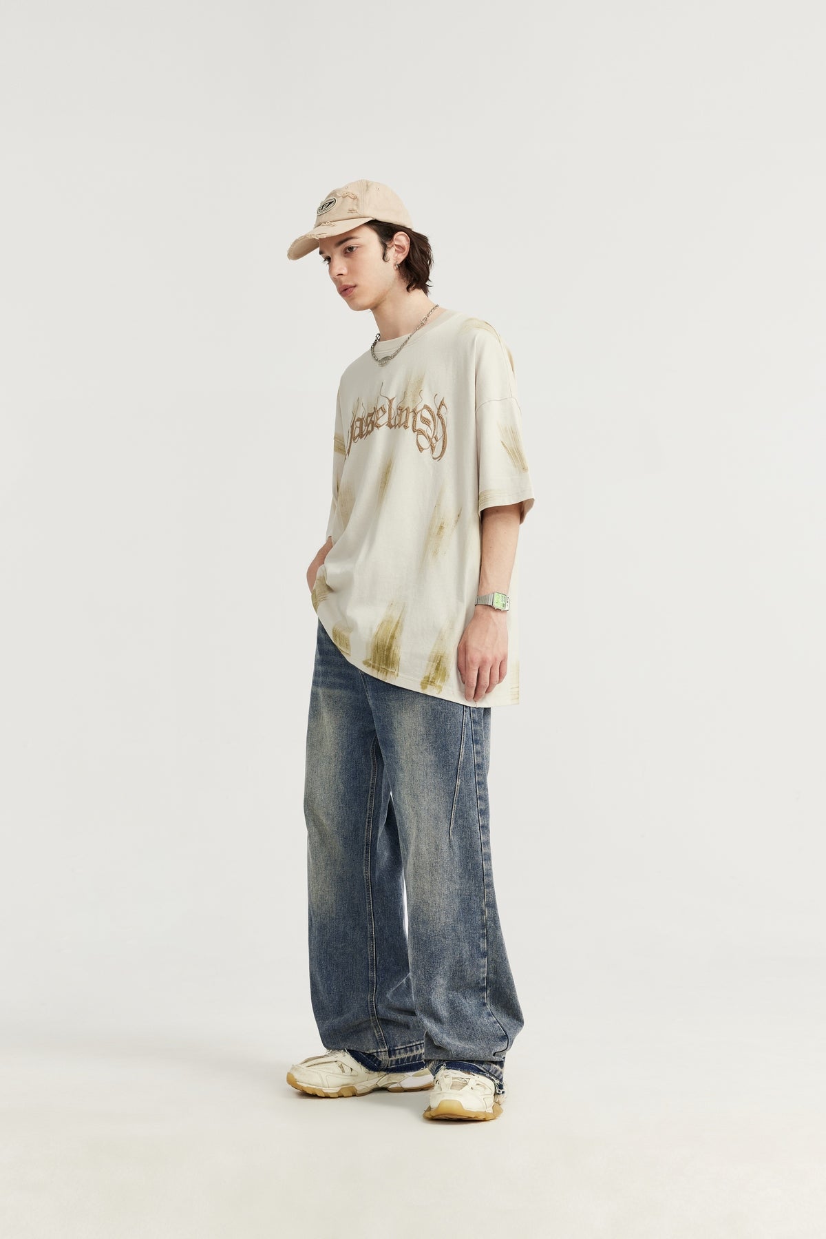 OLA FAN High Street Frayed Hem Washed Wide-Leg Jeans