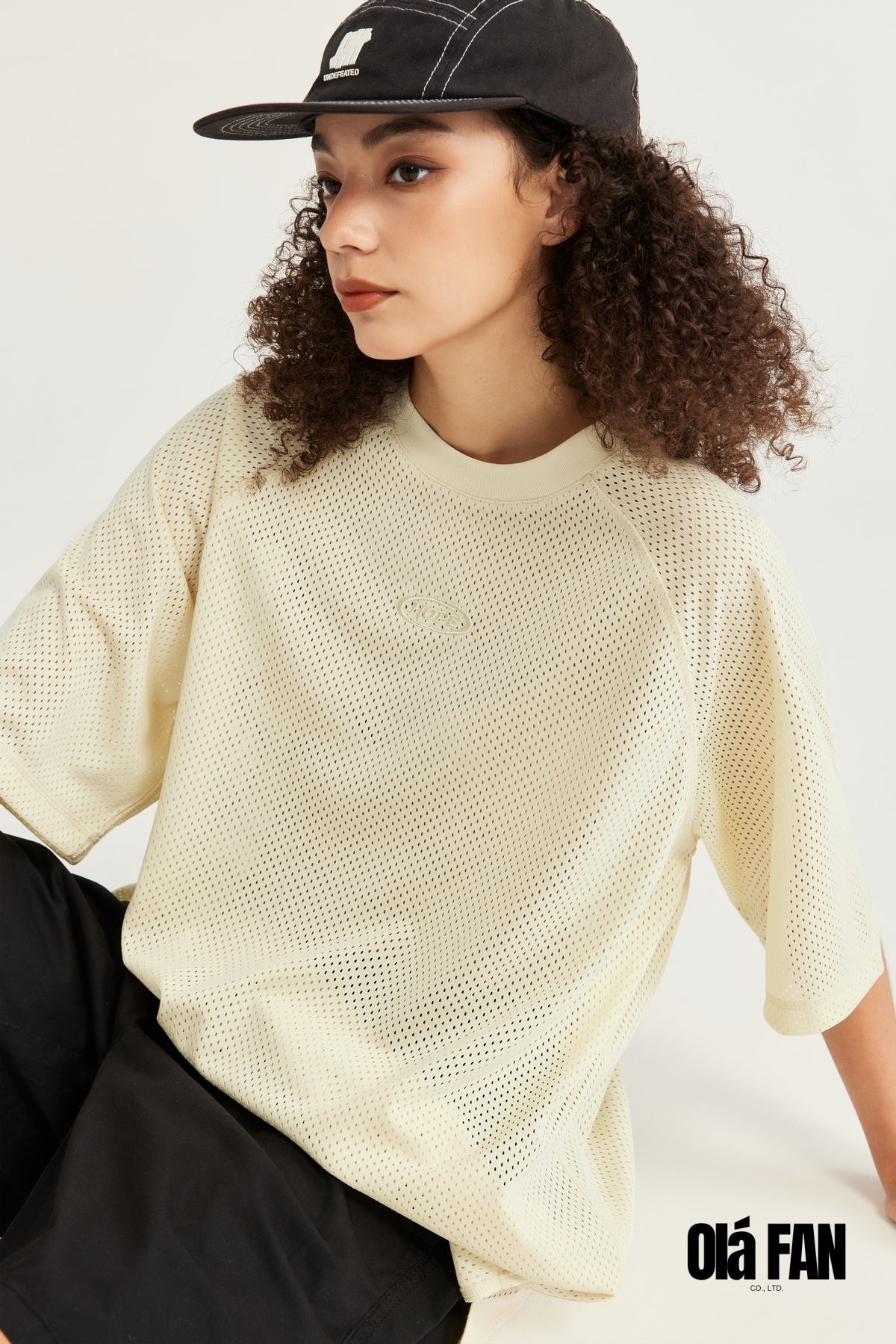 OLA FAN High Street Solid Color Mesh Breathable T-shirt