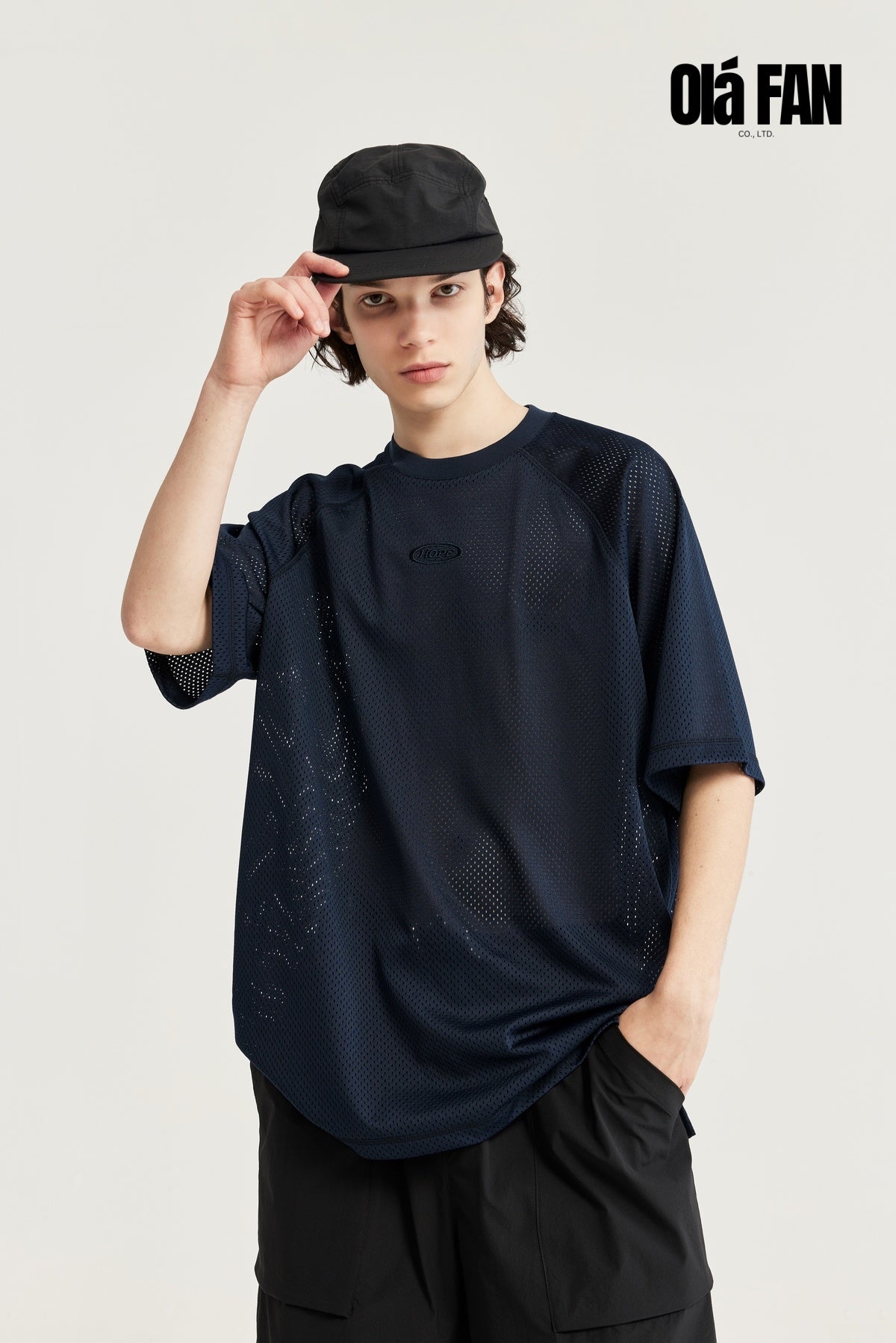 OLA FAN High Street Solid Color Mesh Breathable T-shirt