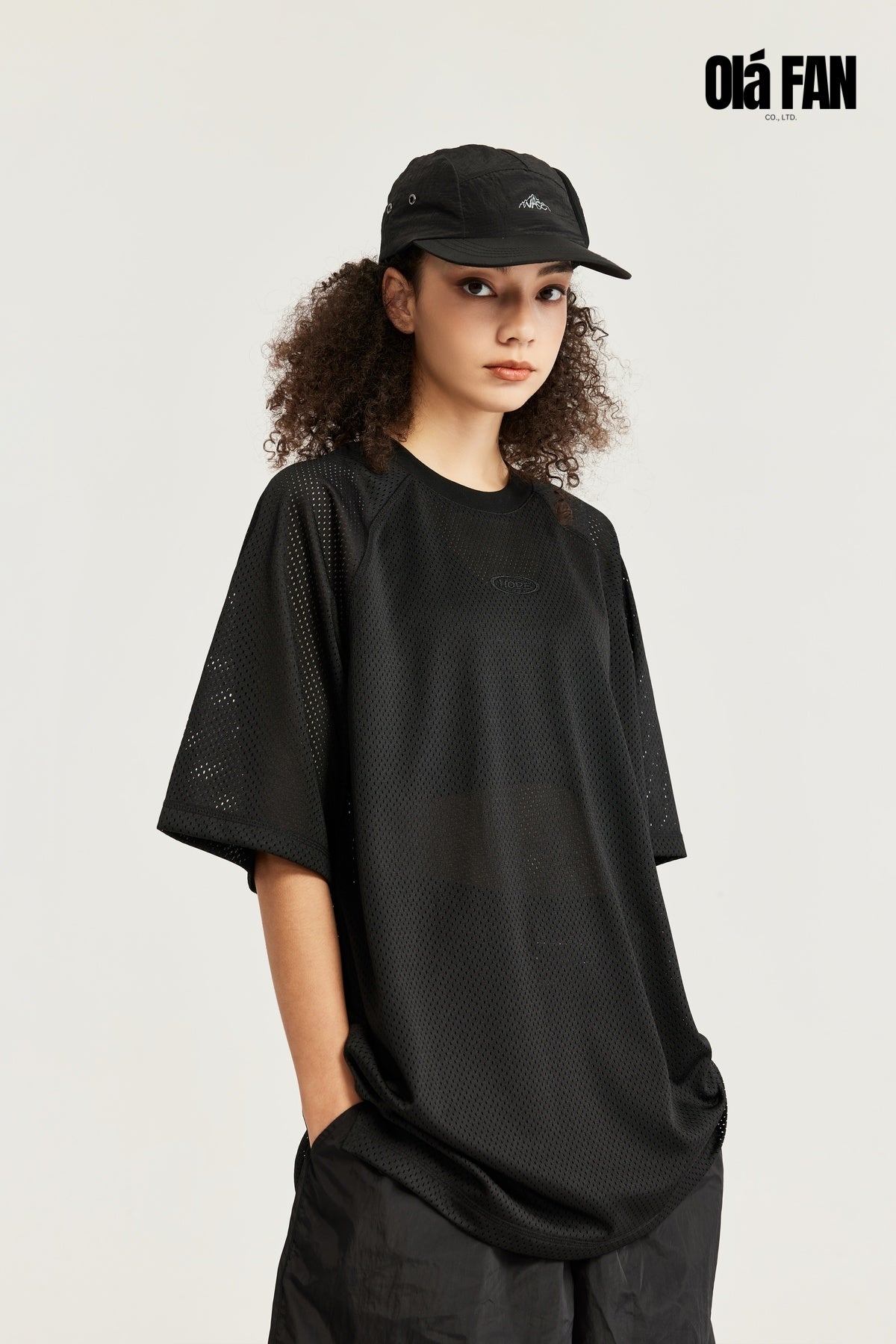 OLA FAN High Street Solid Color Mesh Breathable T-shirt