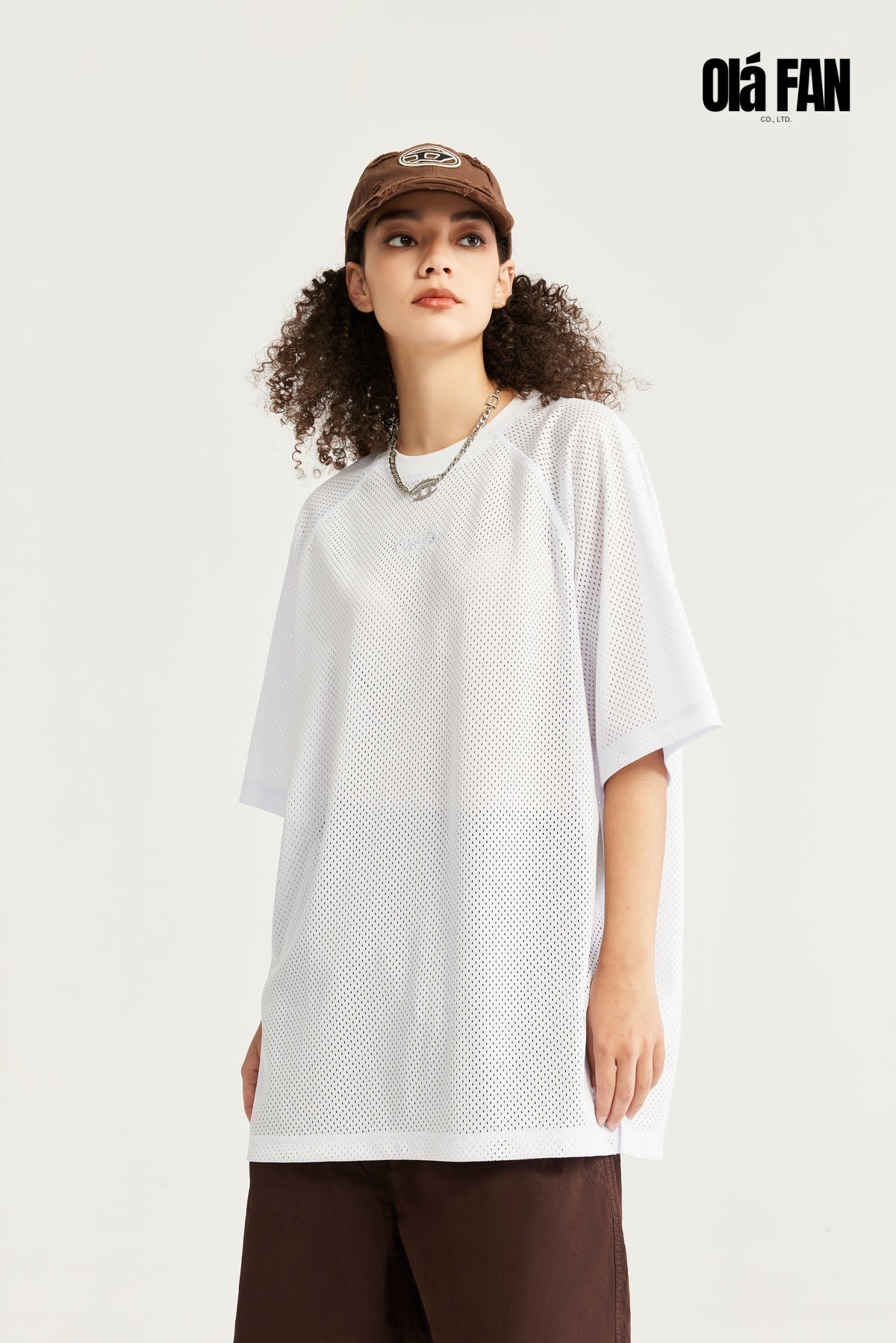 OLA FAN High Street Solid Color Mesh Breathable T-shirt