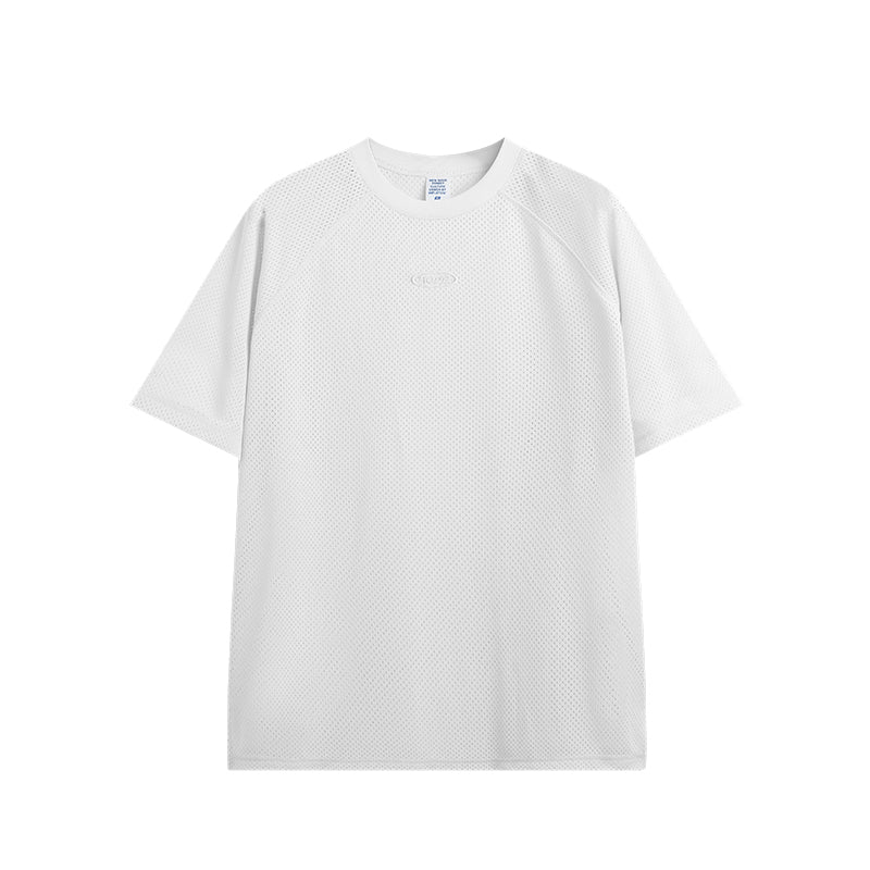 OLA FAN High Street Solid Color Mesh Breathable white T-shirt