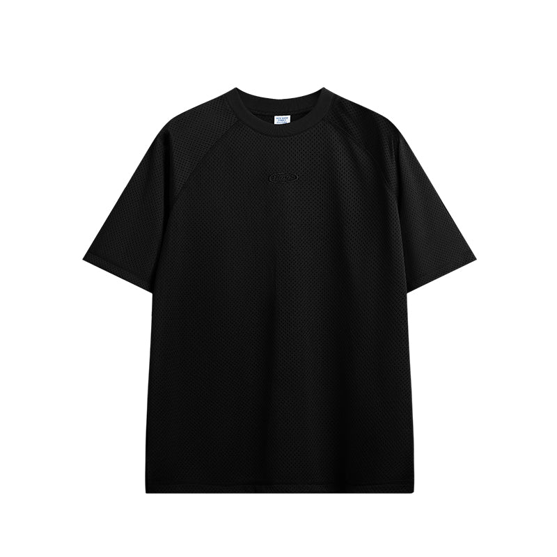 OLA FAN High Street Solid Color Mesh Breathable black T-shirt