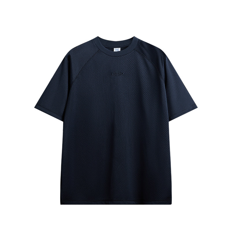 OLA FAN High Street Solid Color Mesh Breathable dark blue T-shirt