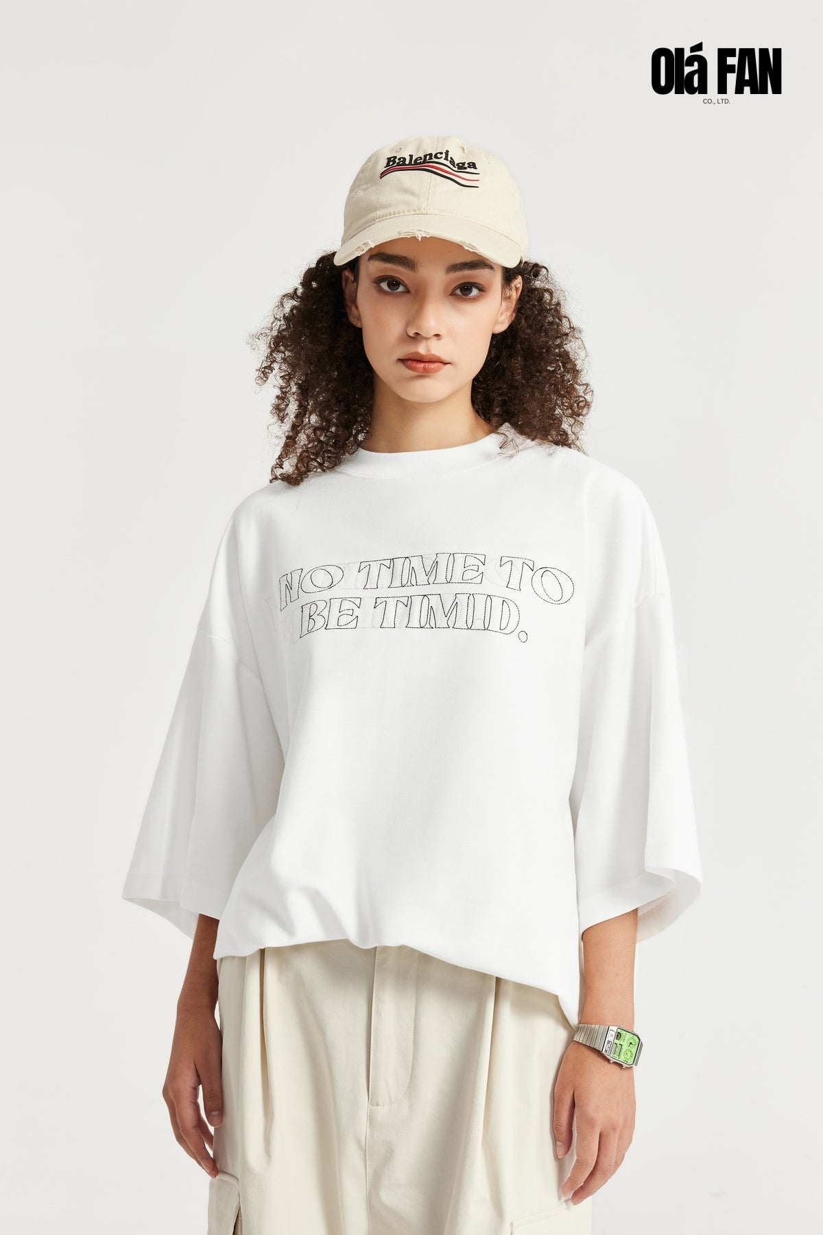 OLA FAN High Street Twill Cotton Embroidered white T-shirt