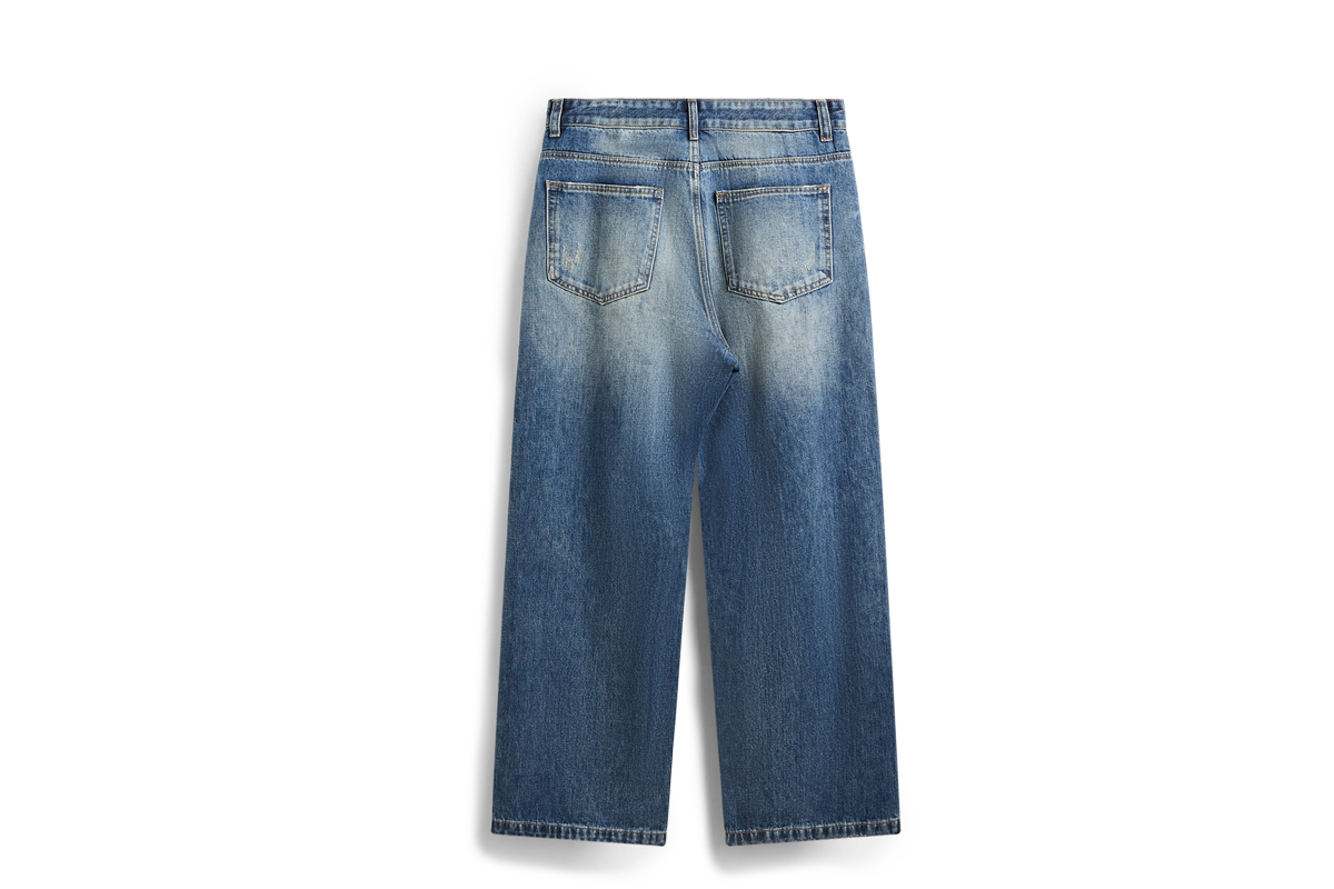 OLA FAN High Street Vintage Washed Distressed Wide-Leg Jeans