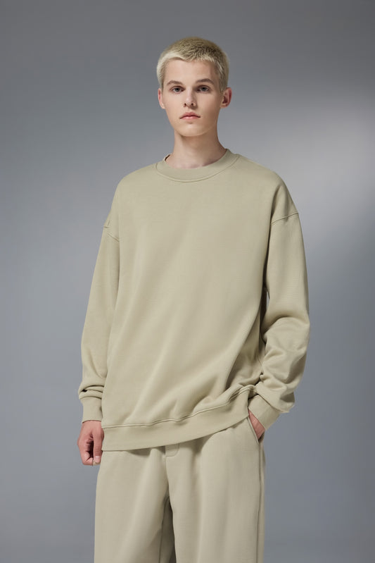 OLA FAN Soft Fleece Crewneck Sweatshirt Light Khaki Male half-body