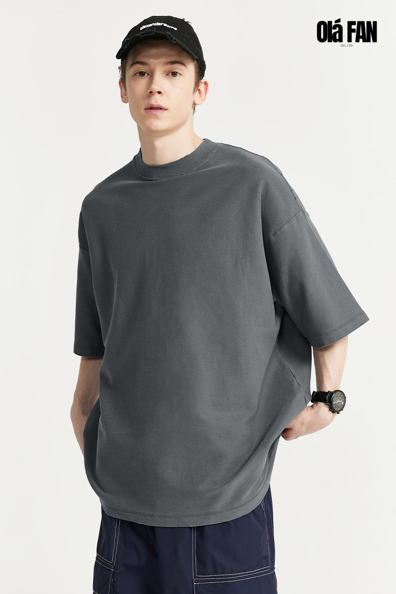 OLA FAN Versatile Twill Collar Cut-finished T Shirt
