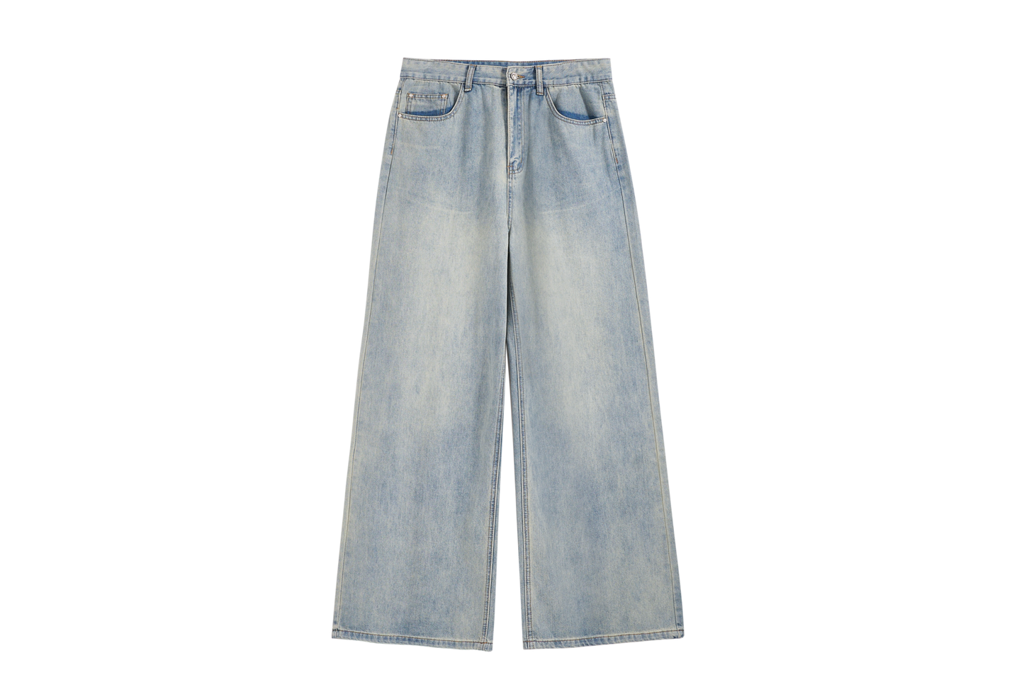 Retro Streetwear Style Washed Wide-Leg Distressed Jeans