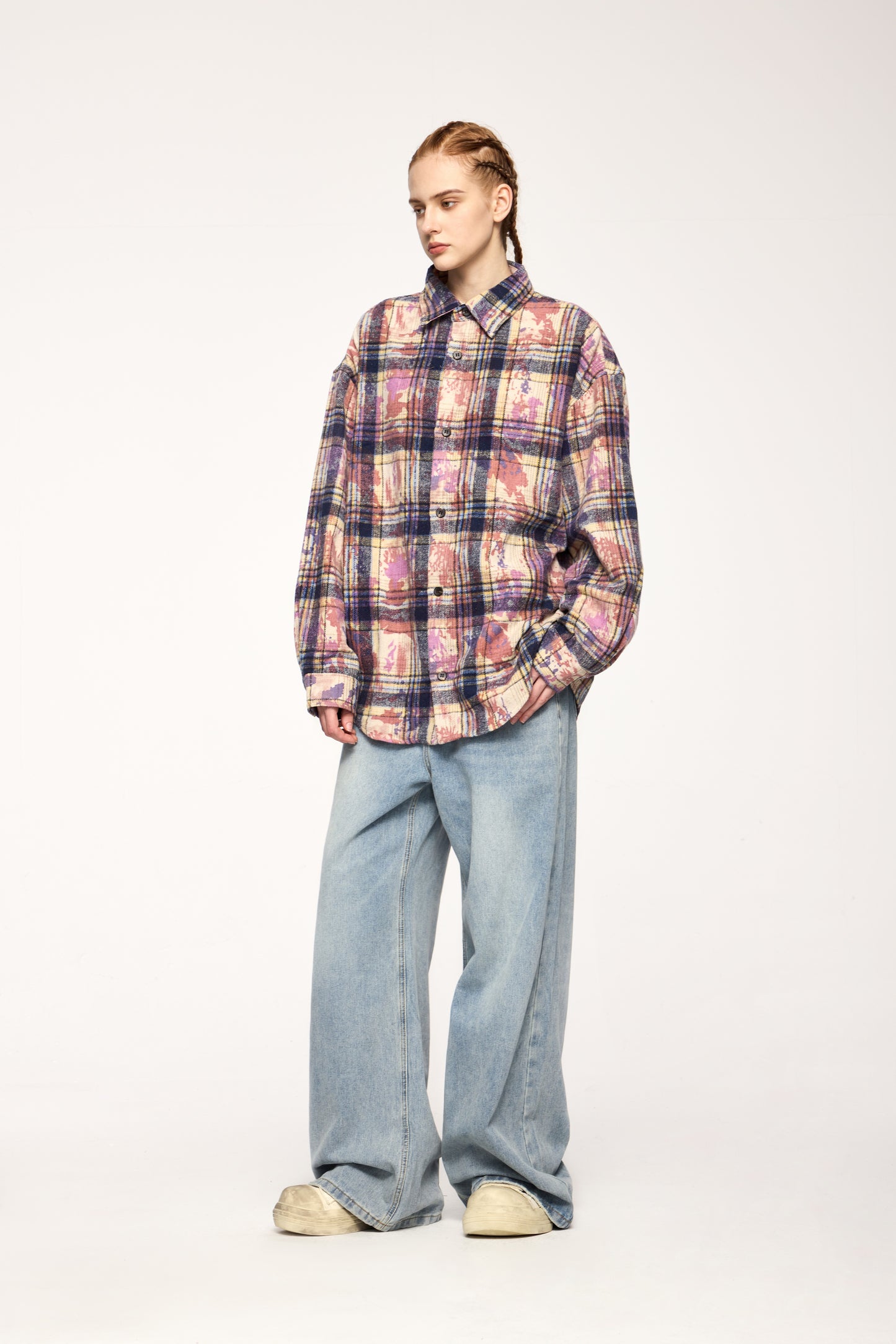 Retro Streetwear Style Washed Wide-Leg Distressed Jeans