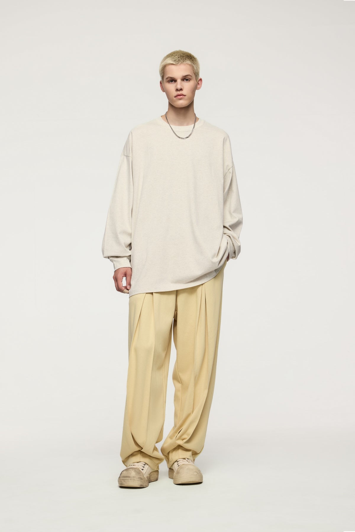 Trendy Unisex Twill Pleated Textured Trousers