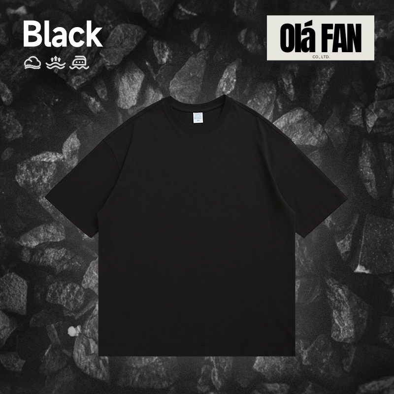 OLA FAN classic high-street 265g weighted Black T-shirt