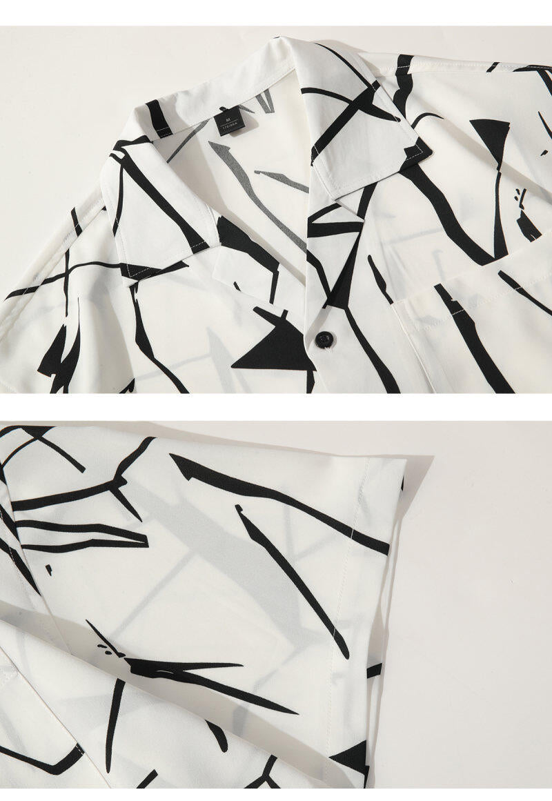 OLA FAN White Cuban Collar Short Sleeve Shirt material detail close shot–minimalist high street wear