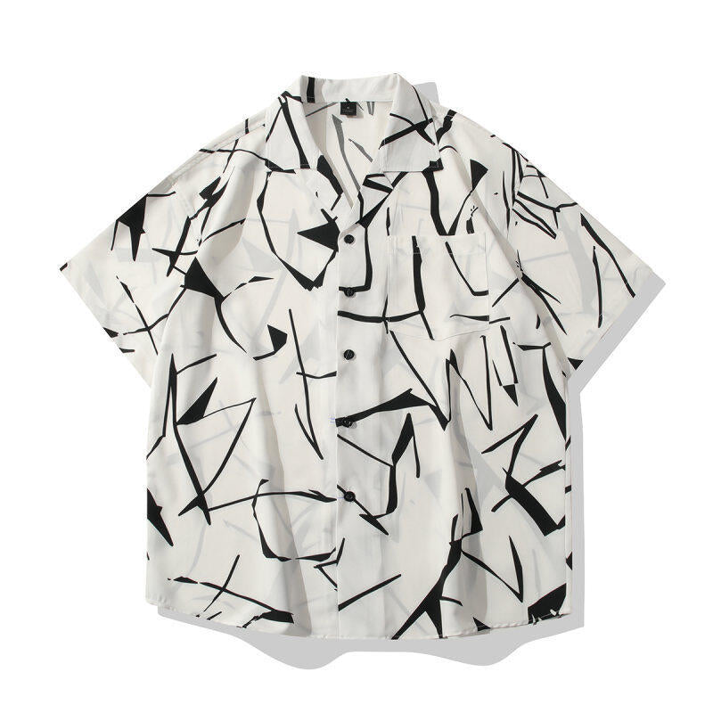 OLA FAN White Cuban Collar Short Sleeve Shirt sku shot–minimalist high street wear
