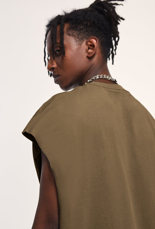 Back design of 305G sleeveless tank top grayish brown– OLA FAN