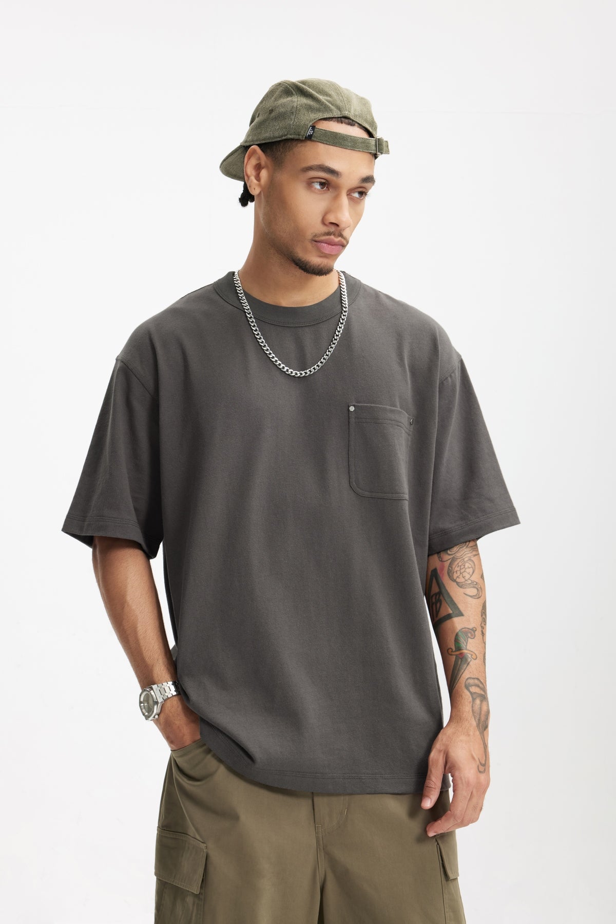4_11255528Linen Cotton Oversized Tee with Rivet Pocket-OLA FAN-grayish-brown-front-view-2