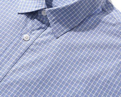 Blue Pleated Gingham Cotton Oversized Shirt Light Blue detail