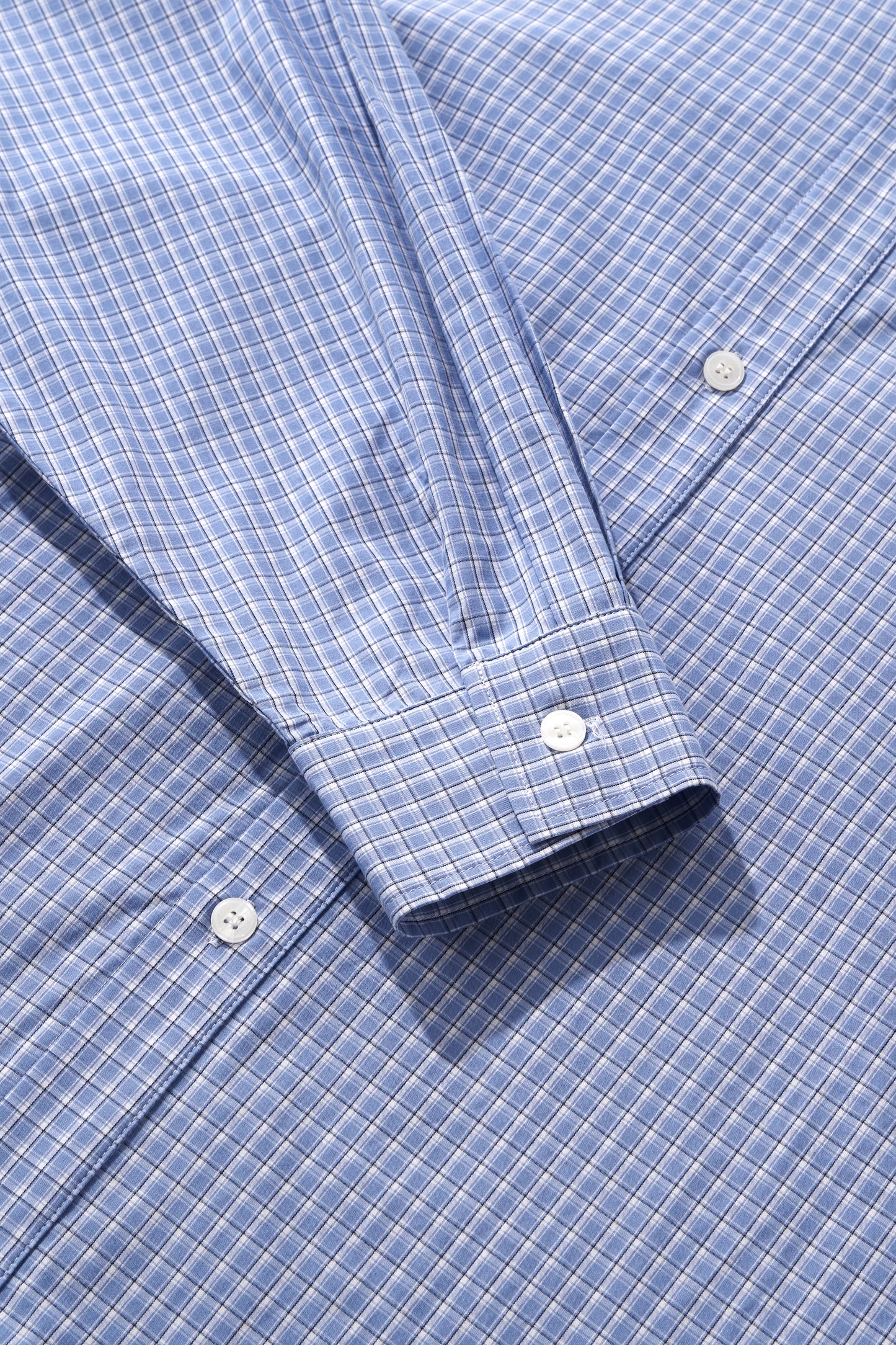 Blue Pleated Gingham Cotton Oversized Shirt Light Blue detail