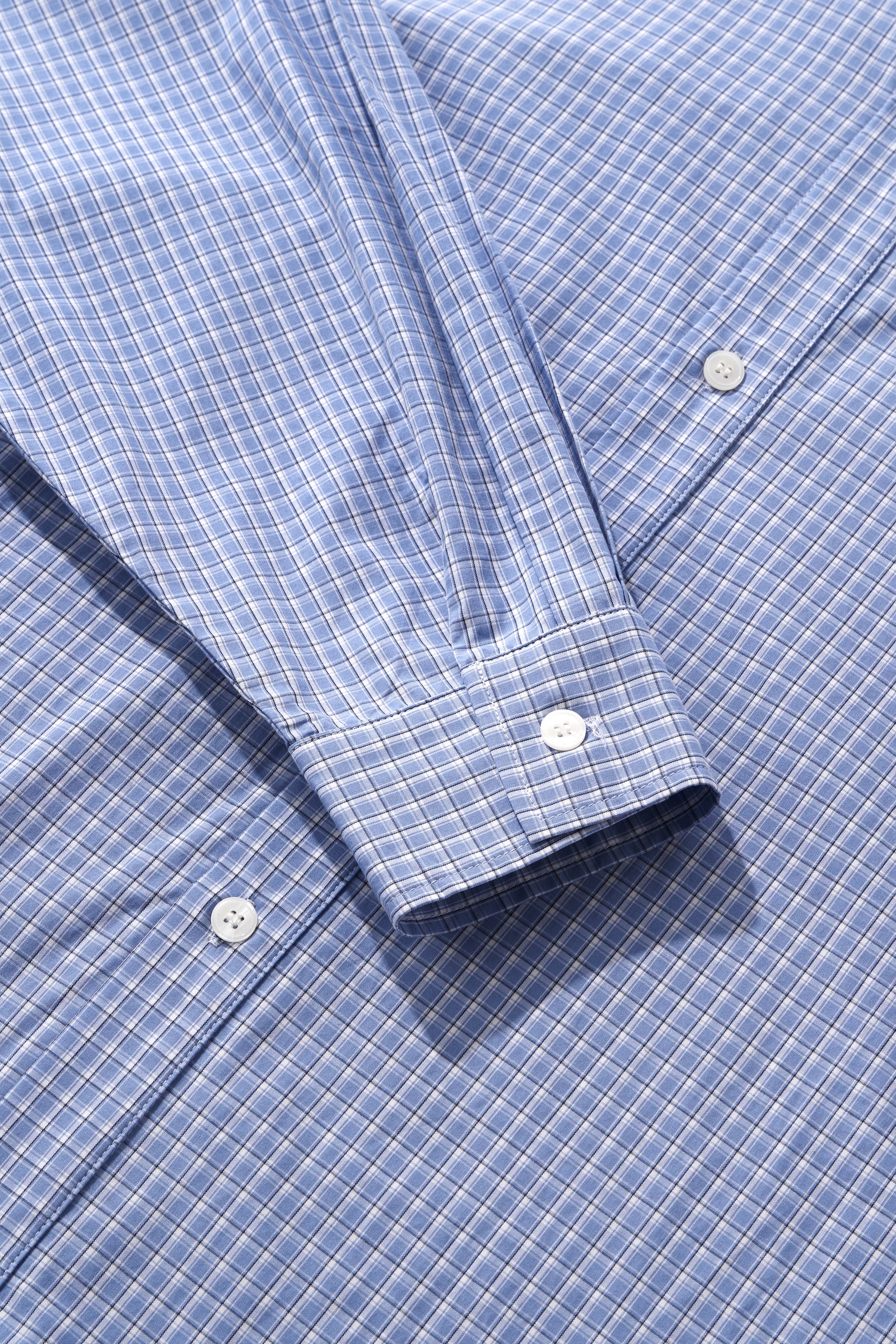 Blue Pleated Gingham Cotton Oversized Shirt Light Blue detail