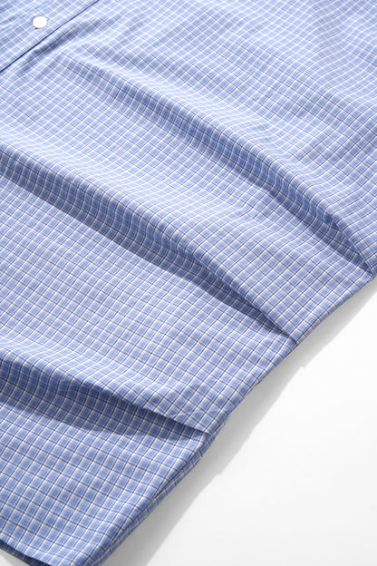 Blue Pleated Gingham Cotton Oversized Shirt Light Blue detail