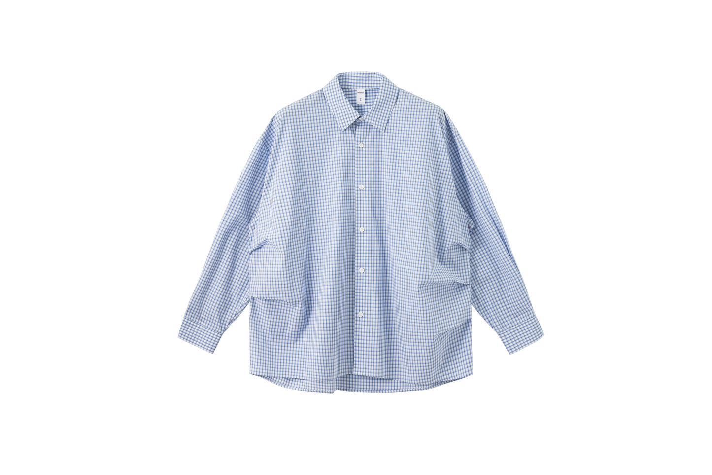 Blue Pleated Gingham Cotton Oversized Shirt Light Blue sku