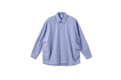 Blue Pleated Gingham Cotton Oversized Shirt sku Slate Blue