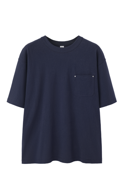 Linen Cotton Oversized Tee with Rivet Pocket-OLA FAN-dark blue-sku