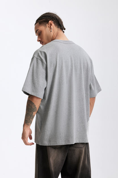 Linen Cotton Oversized Tee with Rivet Pocket-OLA FAN-gray-back-view