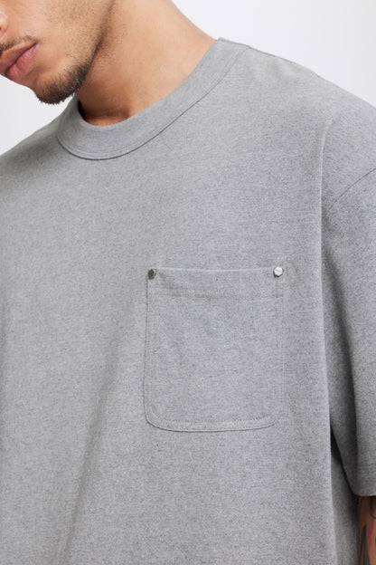 Linen Cotton Oversized Tee with Rivet Pocket-OLA FAN-gray-close-shot