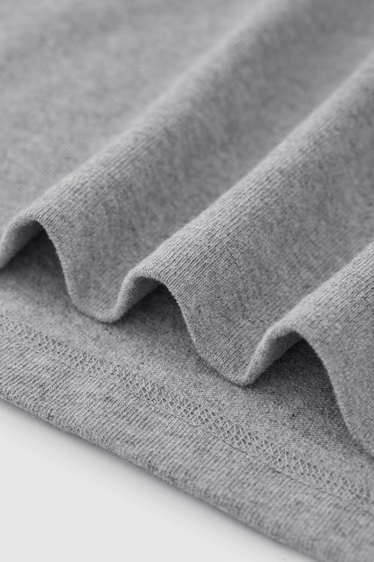 Linen Cotton Oversized Tee with Rivet Pocket-OLA FAN-gray-material-shot-2