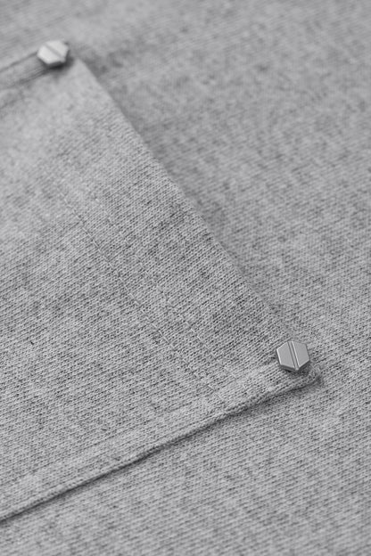 Linen Cotton Oversized Tee with Rivet Pocket-OLA FAN-gray-material-shot