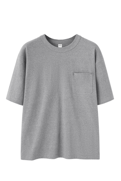Linen Cotton Oversized Tee with Rivet Pocket-OLA FAN-gray-sku
