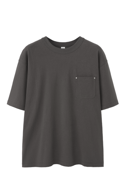 Linen Cotton Oversized Tee with Rivet Pocket-OLA FAN-grayish brown-sku