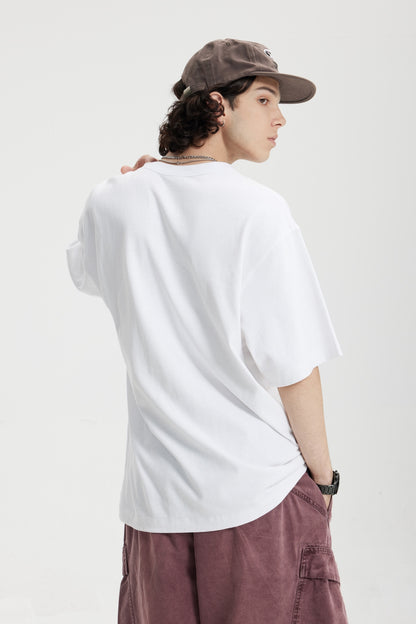 Linen Cotton Oversized Tee with Rivet Pocket-OLA FAN-white-back-view