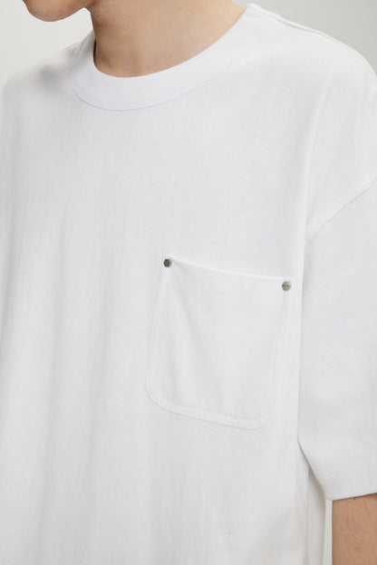 Linen Cotton Oversized Tee with Rivet Pocket-OLA FAN-white-close-shot