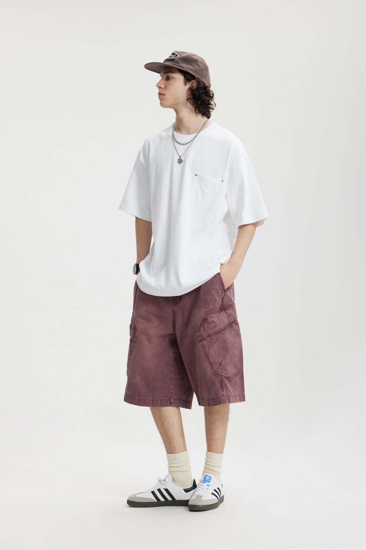 Linen Cotton Oversized Tee with Rivet Pocket-OLA FAN-white-full-view