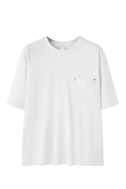 Linen Cotton Oversized Tee with Rivet Pocket-OLA FAN-white-sku