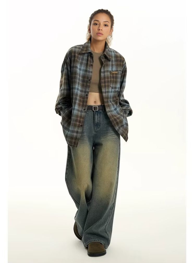 OLA FAN Brushed Vintage Plaid Shirt Jacket-Minimalism High Street Wear Unisex female full-body