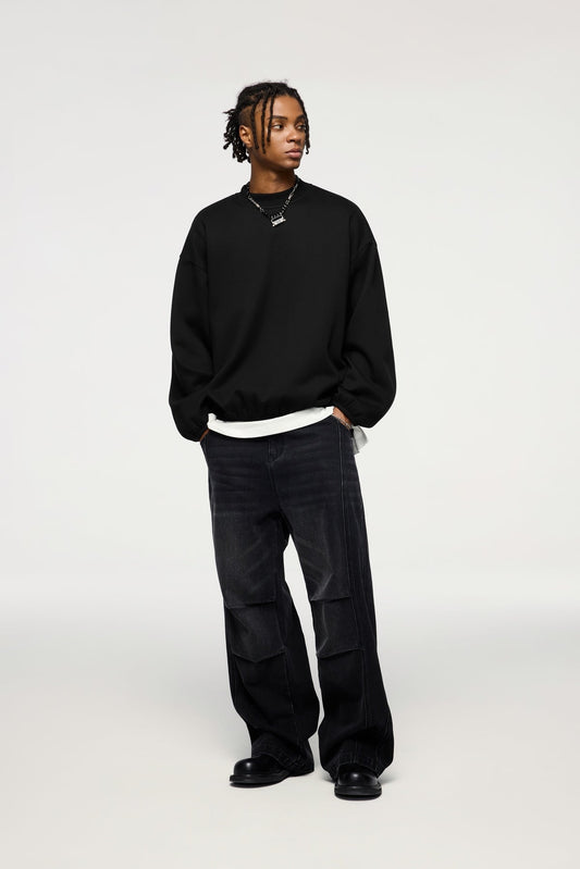OLA FAN Fleece-Lined Oversized Crewneck Sweatshirt