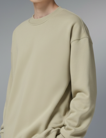 OLA FAN Soft Fleece Crewneck Sweatshirt Light Khaki Male half-body