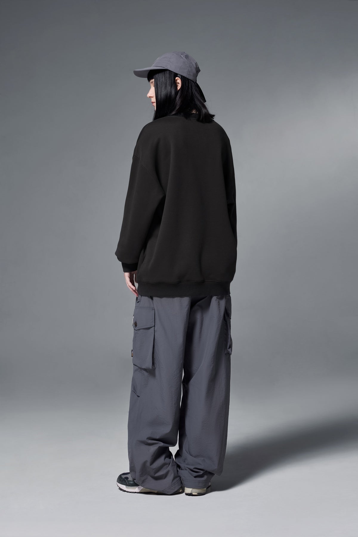 OLA FAN Soft Fleece Crewneck Sweatshirt Black female full-body