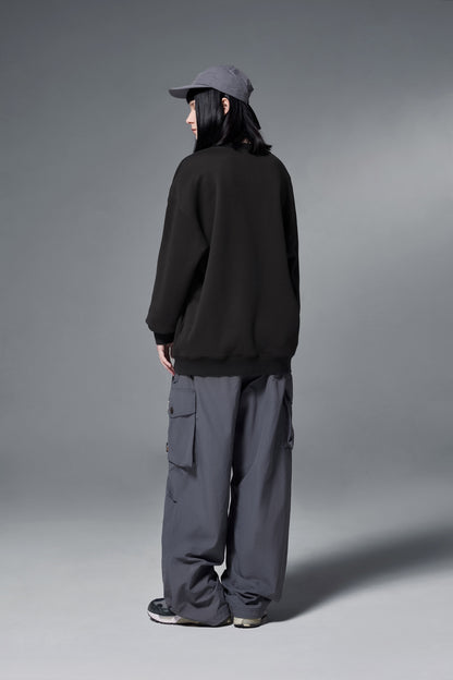 OLA FAN Soft Fleece Crewneck Sweatshirt Black female full-body