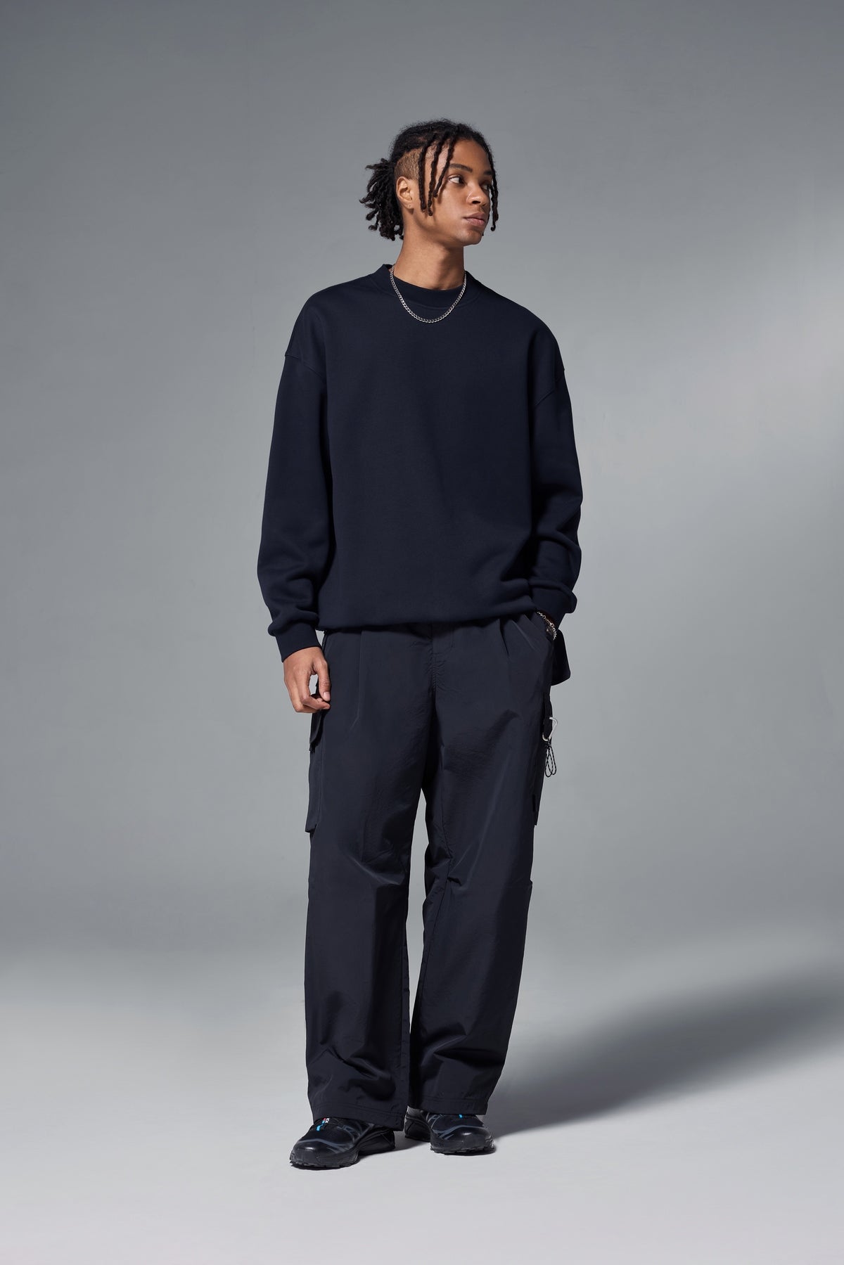 OLA FAN Soft Fleece Crewneck Sweatshirt Dark Blue male full-body