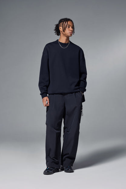 OLA FAN Soft Fleece Crewneck Sweatshirt Dark Blue male full-body